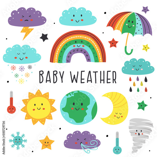 set of isolated elements of  baby weather   - vector illustration, eps    