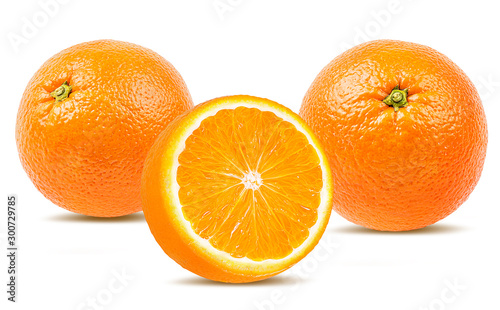 Juicy oranges isolated on white background with clipping path