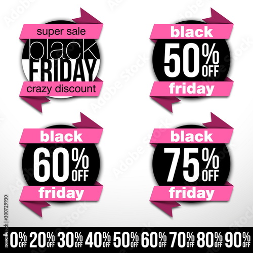 Sticker for mega-sale "Black Friday". Black Friday discount poster. Annual Christmas sales season. Big discounts in retail and online stores (up to 50%). Friday, November 29, 2019