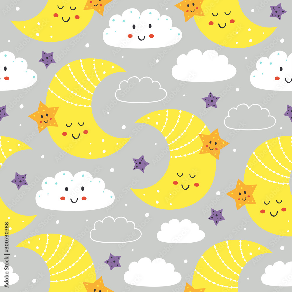 seamless pattern with cute moon,star and cloud   - vector illustration, eps    