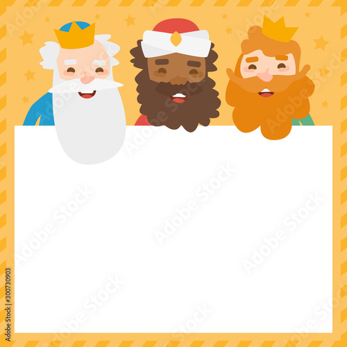 Label of The three kings of orient, Melchior, Gaspard and Balthazar. Funny vectorized letter. 