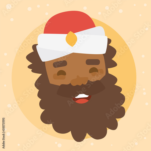 King Balthazar. Christmas ornament on yellow background vectorized. magi, wise man
