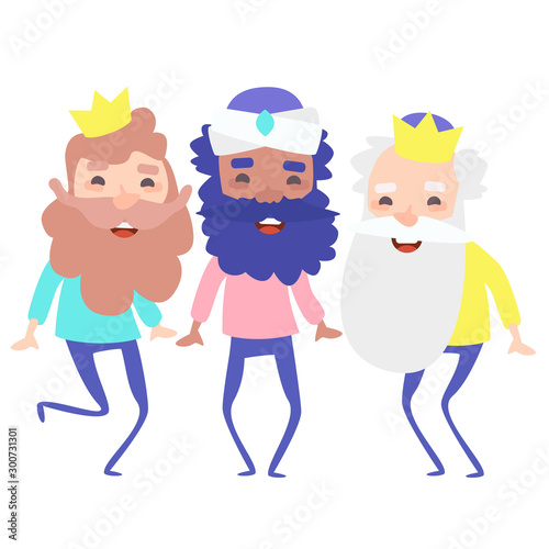 The three kings of orient on a white background. 3 Magi. Wise men Caspar, Melchior and Balthazar