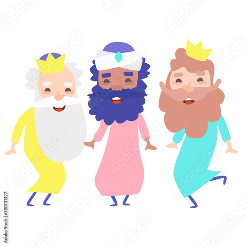 The three kings of orient on a white background. 3 Magi. Wise men Caspar, Melchior and Balthazar