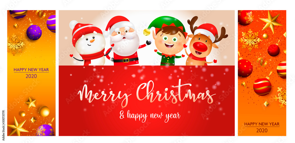 Merry Christmas orange, red banner set with Santa Claus Merry Christmas orange, red banner set with Santa Claus
