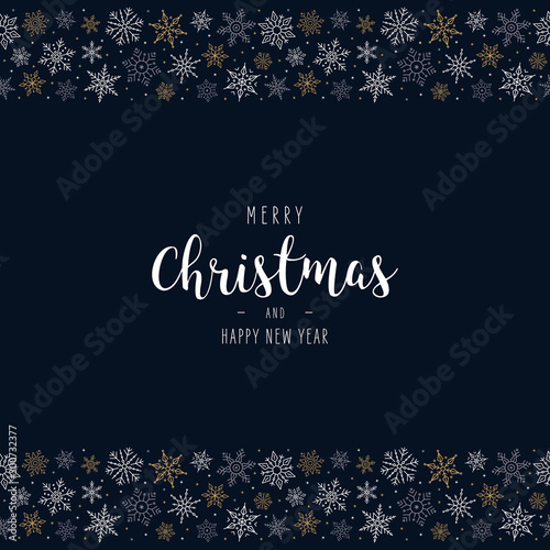 Christmas snowflakes elements ornaments seamless banner greeting card on blue background