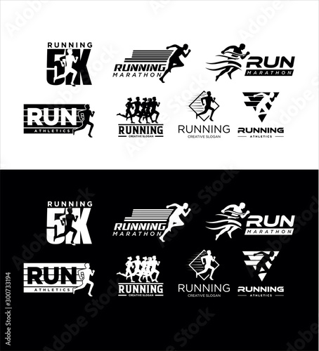 Set Of Run Logo silhouette Design vector Stock symbol .Running logo sport concept  .  running marathon Logo Design Template . 