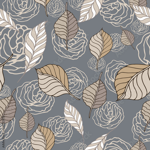 seamless pattern with leaves and roses