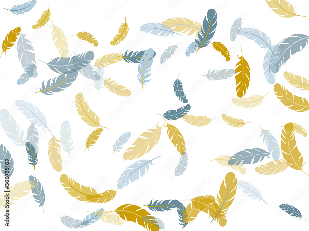 Fluffy twirled feathers on white design.