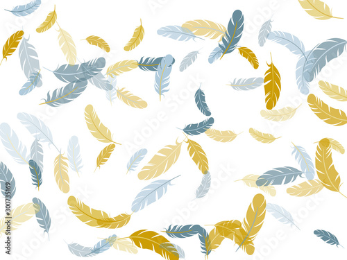 Fluffy twirled feathers on white design.
