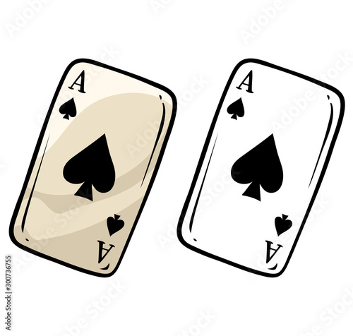 Cartoon peak ace playing card. Isolated on white background. Vector icon for coloring.