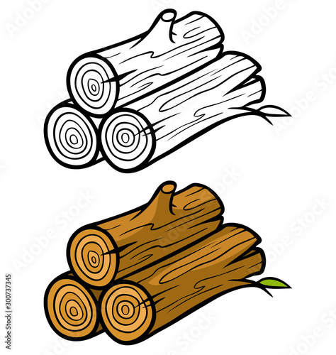Cartoon dried bundle of firewood. Picnic stuff. Isolated on white background. Vector icon for coloring.