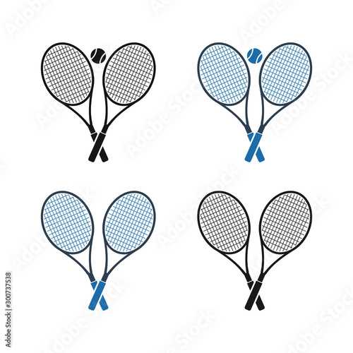 Tennis Racket and Ball Icon Set. Flat style vector EPS.