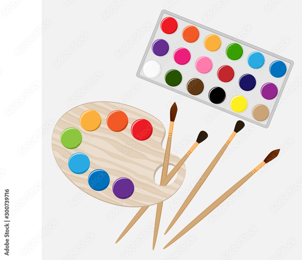 Paints, palette and brushes Paints, palette and brushes