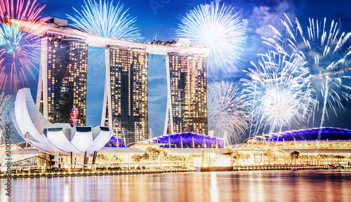 Canvas Print fireworks over Singapore