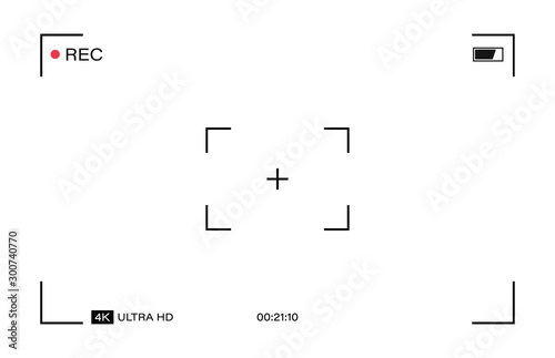 Camera horizontal viewfinder template on a transparent background. 4K phone resolution video rec frame. Video recording screen. Vector graphic design