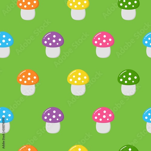 Seamless pattern with colorful cute mushrooms. Autumn background. Perfect for fabric,textile. Creative Vector background