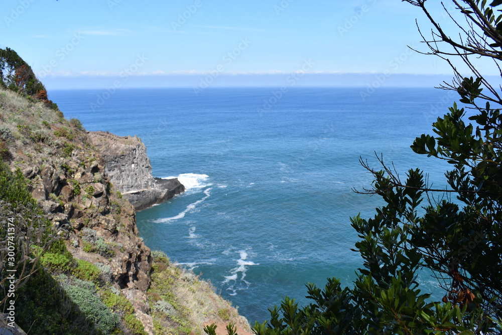 Hiking trail to Sao Lourenco with the blue ocean in Madeira, Portugal
