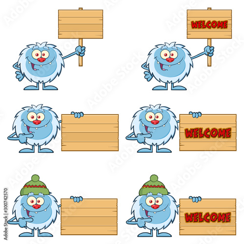 Cute Yeti Cartoon Mascot Character Set 7. Vector Collection Isolated On White Background