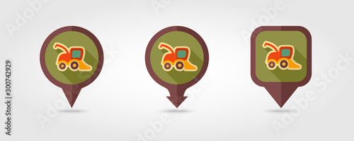 Combine harvester flat vector pin map icon