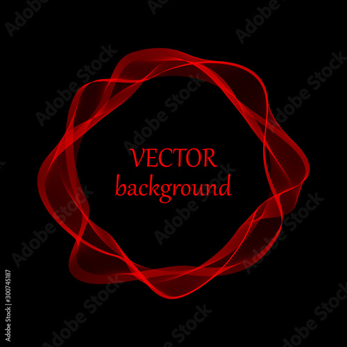 Red circle of smoke on dark background. Abstract stylish frame.