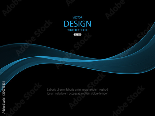 Transparent blue wave on dark background. Background for website design, leaflets, brochures.