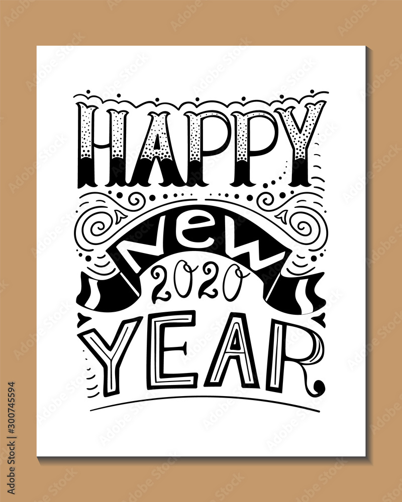 Obraz premium Vintage Happy New Year lettering illustration. Happy New Year retro postcard. Quote isolated on background.
