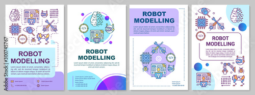 Robot modelling brochure template. Artificial intelligence. Flyer, booklet, leaflet print, cover design with linear illustrations. Vector page layouts for magazines, reports, advertising posters