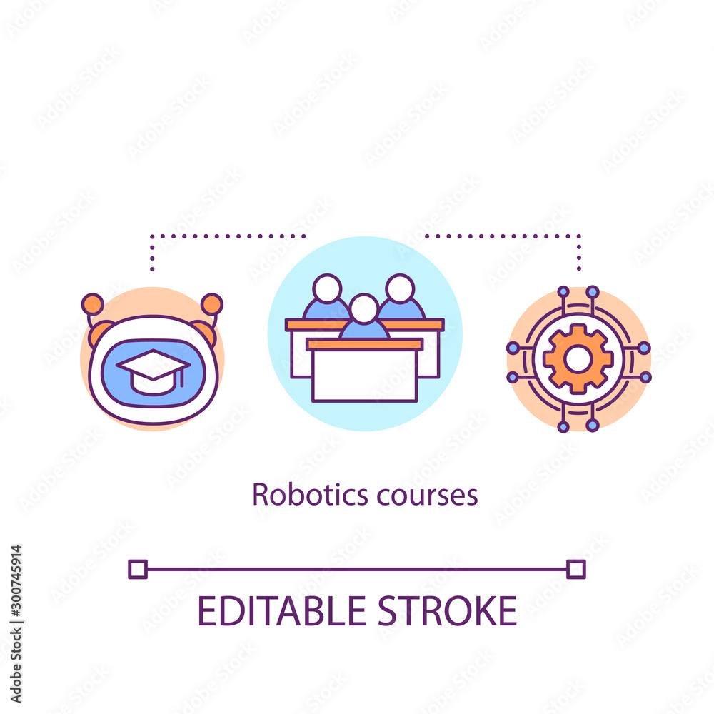 Robotic courses concept icon. Computer science learning. High education in information technology. Study electronics idea thin line illustration. Vector isolated outline drawing. Editable stroke
