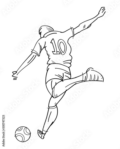 Draw of Brazil player running to kick the ball 