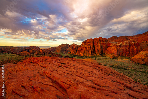 Red Mountain at Sunrise from the Petrfied Sand Dunes in Snow Canyon State Park photo