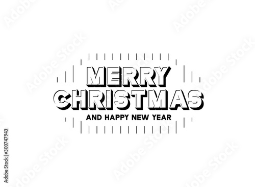 Merry Christmas and Happy New Year text. Isolated on White background