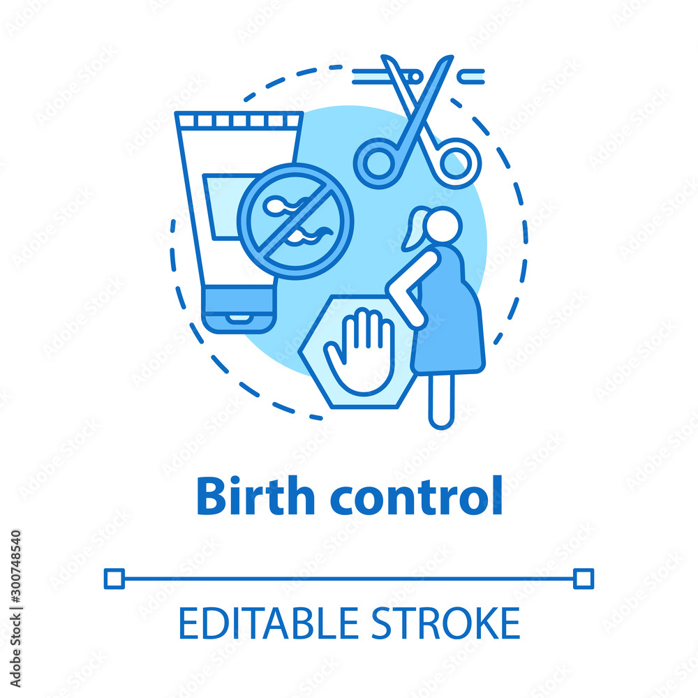 Birth control concept icon. Pregnancy prevention idea thin line illustration. Contraception, reproductive system, fertility. Female healthcare vector isolated outline drawing. Editable stroke Birth control concept icon. Pregnancy prevention idea thin line illustration. Contraception, reproductive system, fertility. Female healthcare vector isolated outline drawing. Editable stroke