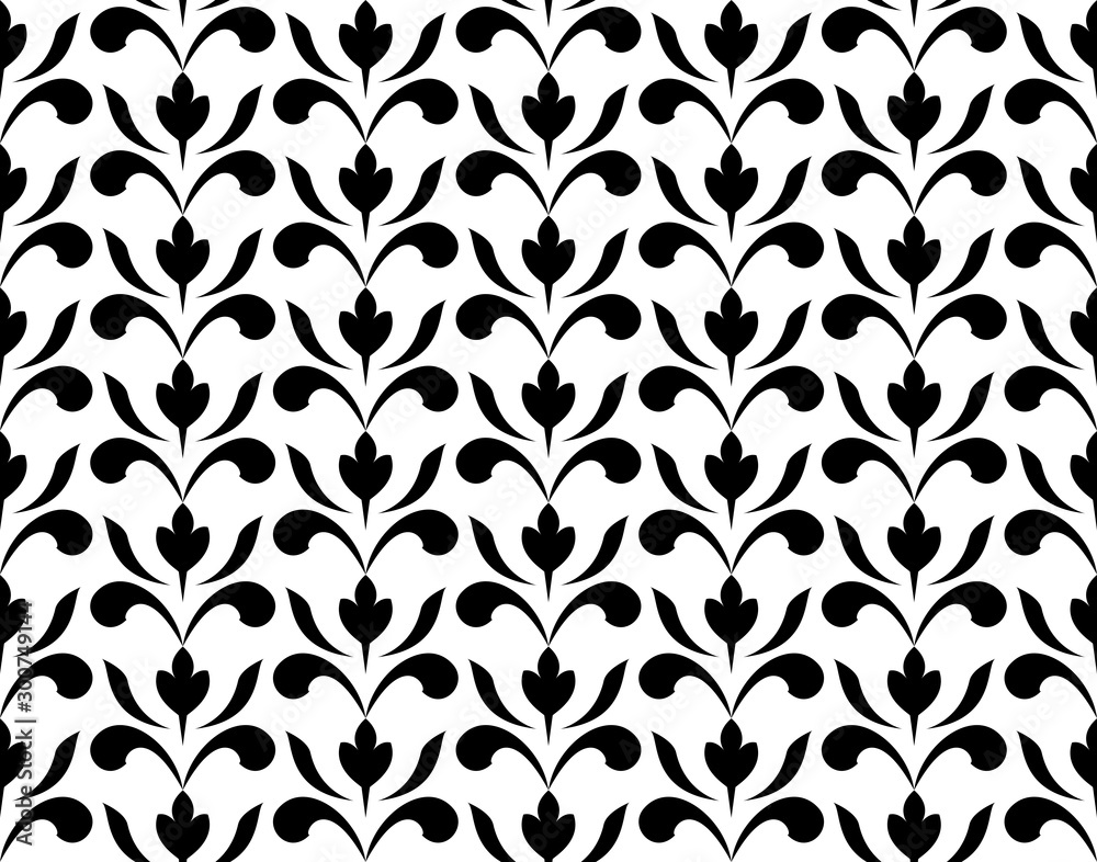 Flower geometric pattern. Seamless vector background. White and black ornament Flower geometric pattern. Seamless vector background. White and black ornament