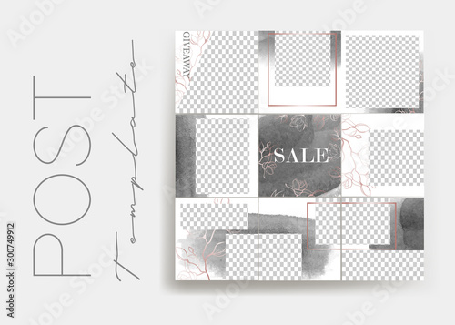  Design backgrounds for social media banner.Set of instagram post frame templates.Vector cover. Mockup for personal blog or shop. Endless square puzzle layout for promotion.
