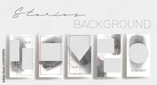 Instagram stories frame templates. Vector background. Mockup for social media banner. white and grey abstract collage layout design.