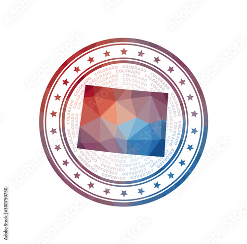 Flat low poly stamp of Colorado. Polygonal Colorado badge. Trendy vector logo of the US state.
