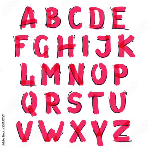 Alphabet handwritten with a felt-tip pen.