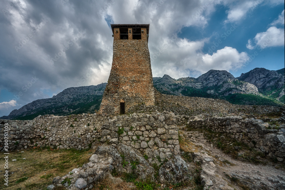 Albania, Kruji - observation tower with defensive walls from the 15th century Albania, Kruji - observation tower with defensive walls from the 15th century