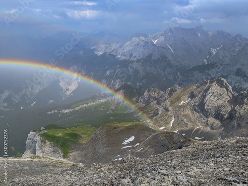 Rainbow in alpine terrain with scenic view