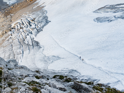 Hikers crossing a glacier on a safe path