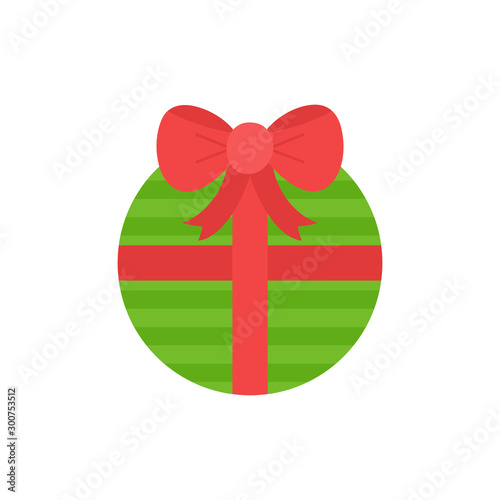 Christmas gift round icon vector illustration. Holiday, seasonal, winter, festive xmas present. Isolated cartoon graphic.