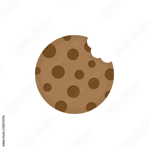 Cookie round icon vector illustration. Sweet chocolate chip cookie with bite marks. Isolated cartoon graphic.