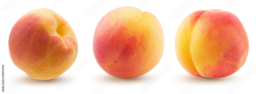 collection of peaches isolated on a white background - obrazy, fototapety, plakaty 