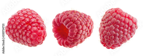 collection of raspberries isolated on a white background
