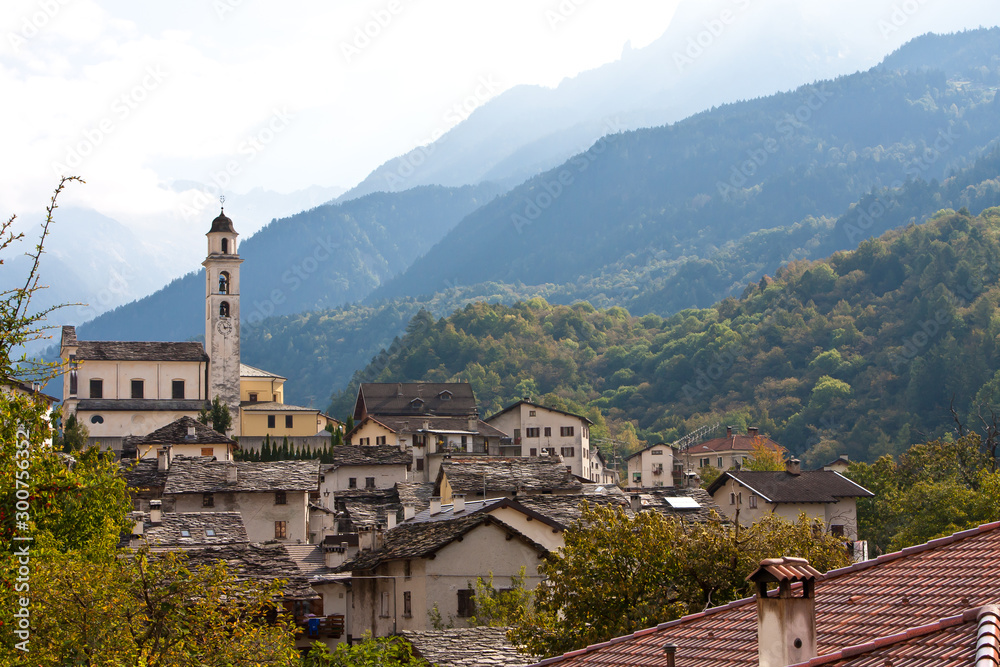 Italian village Ponteggia on the border with Switzerland , Provincia di Sondrio, Italy