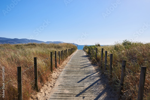 Wooden walkway over natural dunes in Vao beach  Vigo