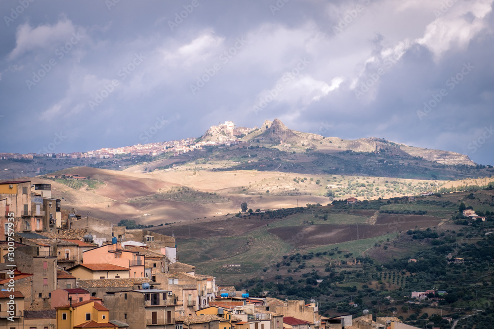 Landscape with old houses of Mountainous Sicilian town Gagliano Castelferrato, Italy