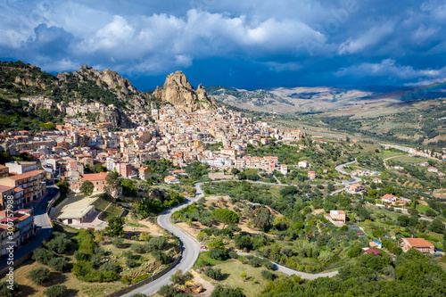 Aerial view of Mountainous Sicilian town Gagliano Castelferrato, Italy