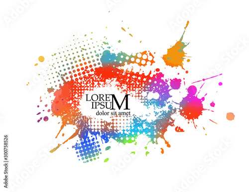 Multi-colored spots of paint on a white background. Grunge frame of paint. Vector illustration.